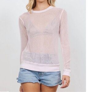 LAmade mesh open weave pullover top in white long sleeve.